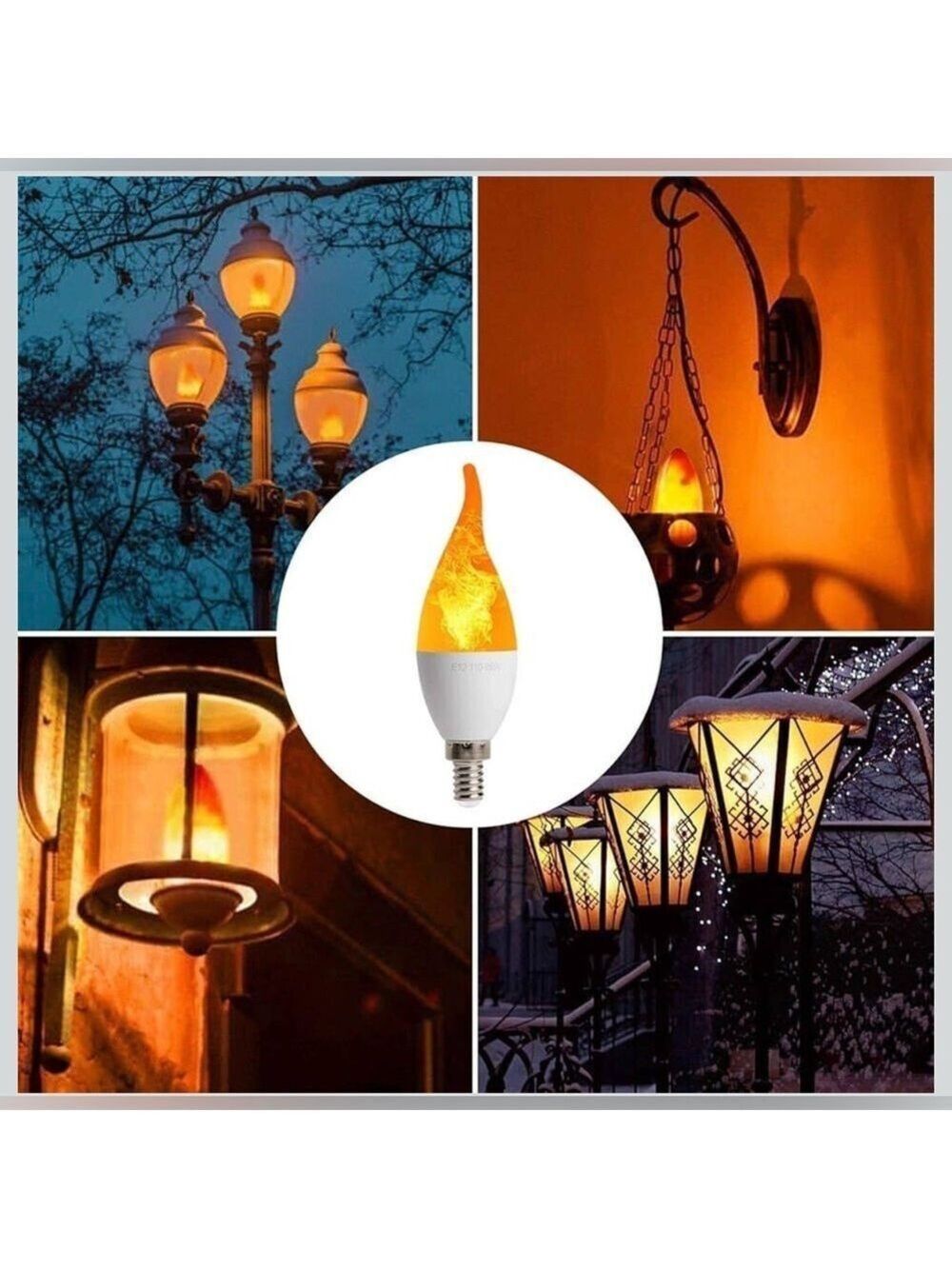 LED Flame Light Bulbs E12 Candelabra Base 2W 1800K Warm Flicker Set of 8